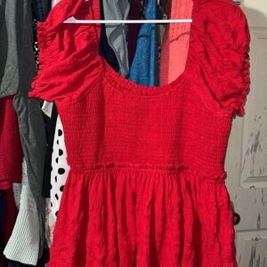 Red Women's Smocked Blouse